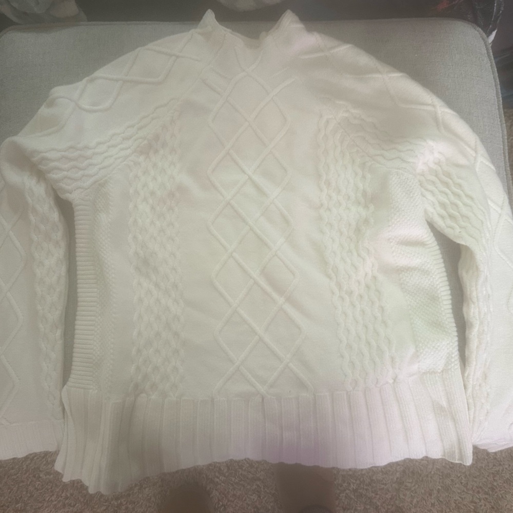 Cyrus Cream Cable Knit Mock Turtleneck Sweater
